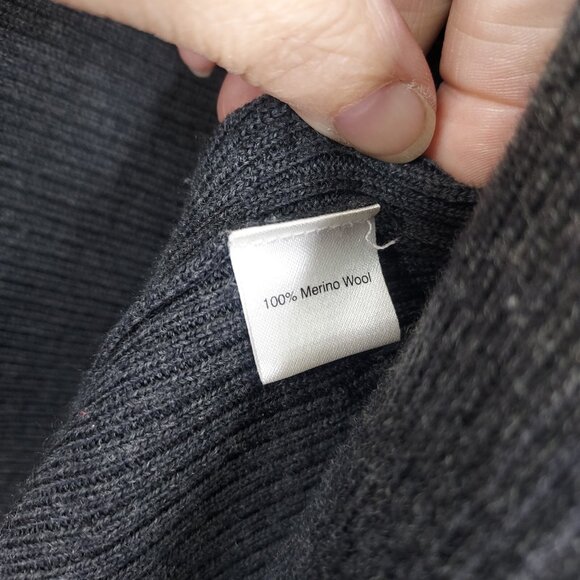 Threads by Saks Fifth Ave Cardigan Women Small Italian Merino Wool Grey Rib Knit - Picture 8 of 11